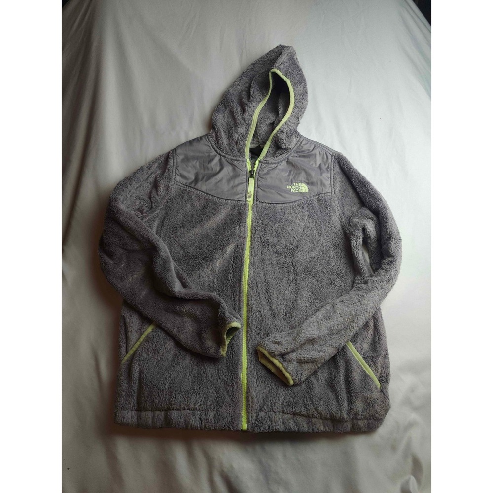 The North Face Girls XL 18 Grey Lime Green Full Zipโ Oso Fleece Hoodie Jacket